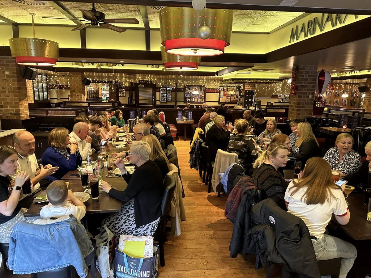 Dining area with groups seated